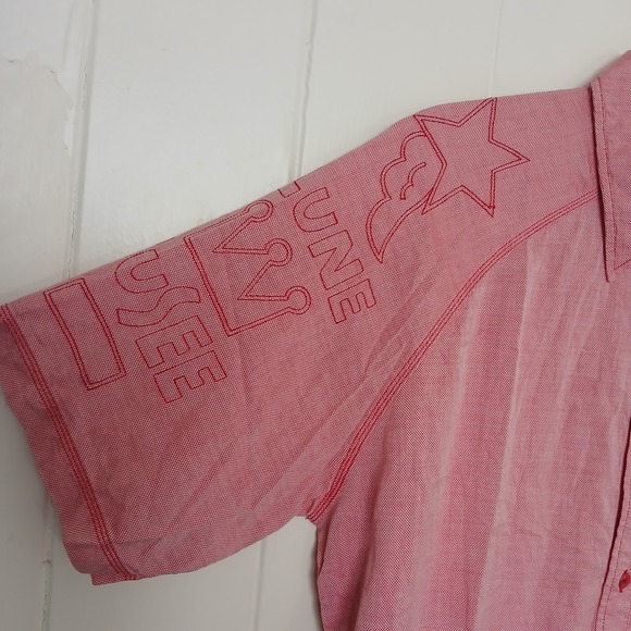 CASTELBAJAC Embroidered Logo Spell Out Button Shirt Men's 4 Red Made In Italy - Picture 8 of 14